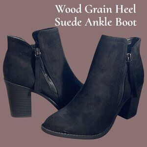 🖤 Stacked Chunky Heel Booties Black Suede Ankle Boots | Sleek. Versatile.